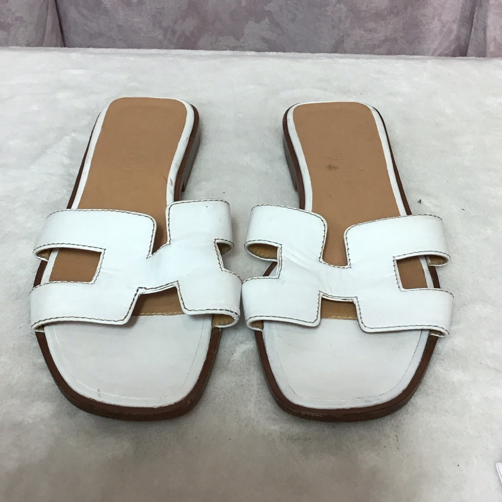Authentic Hermes White Slide Sandals